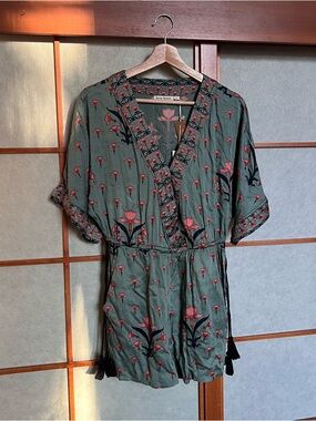 NWT Roller Rabbit Decorum Sonia Romper in Jade XS Tropical Vacation